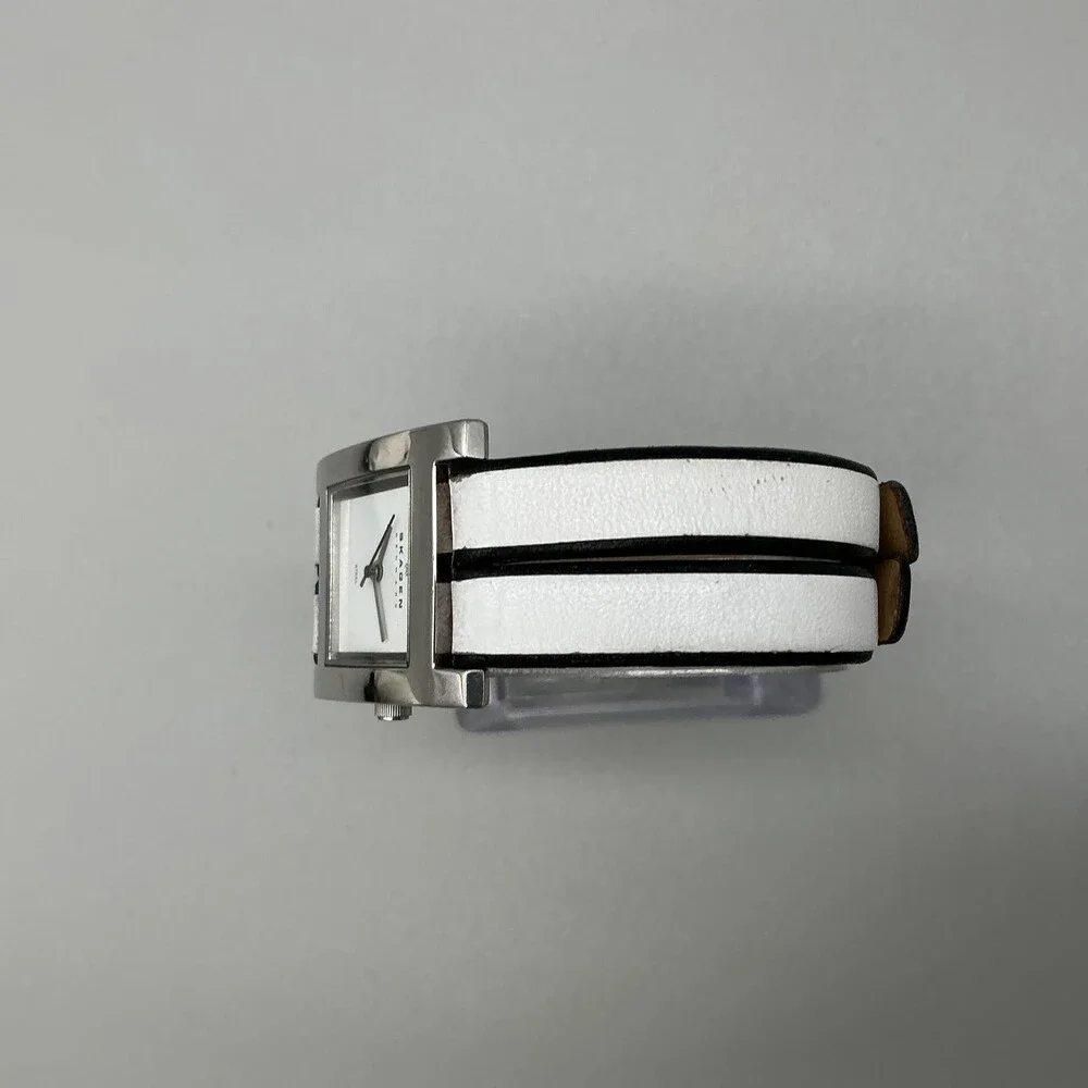 Skagen 228SSLW/8 Womens Watch 25mm White Dial Leather Stainless New Battery